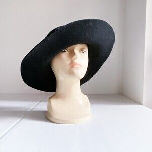 NWT Auxillary for Aritzia Black Classic Western Wide Brim Hat w Bow Detail S/M